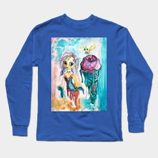 Sad Ice Cream Girl with Honey Bee Long Sleeve T-Shirt